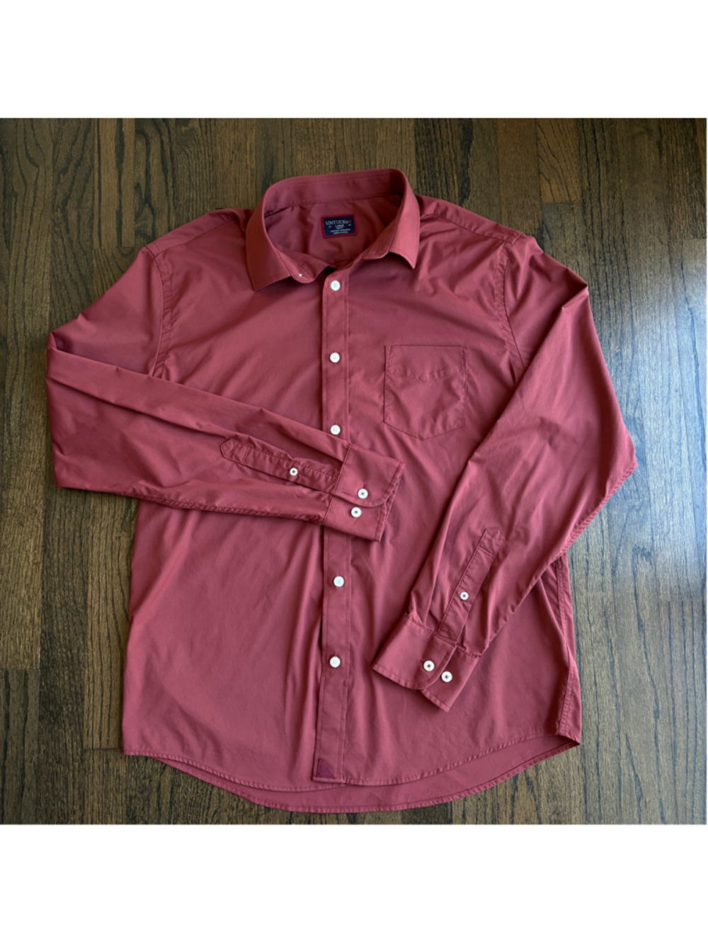 UNTUCKit Shirt Men Performance Button Up Long Sleeve Stretch Slim Fit Rust-Red L